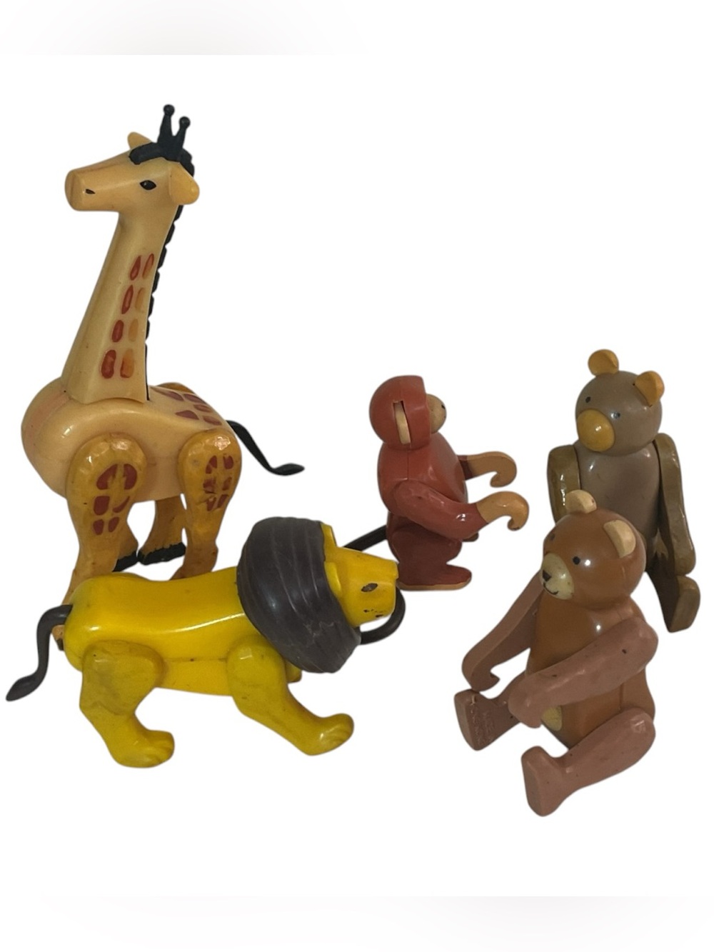 Vintage Fisher Price Little People Zoo Animals Lot of 5 Giraffe Lion Monkey Bear
